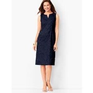 Talbots 12 Sleeveless Sheath Dress Navy Blue Floral Lace Applique Wedding Guest